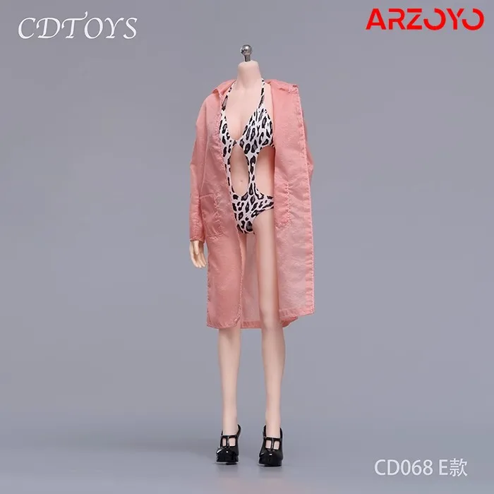 cdtoys cd067 cd068 1/6 Scale Striped Sand Bikini Transparent Sun Protection Suit with Shoes Model for 12'' Female Soldier Body