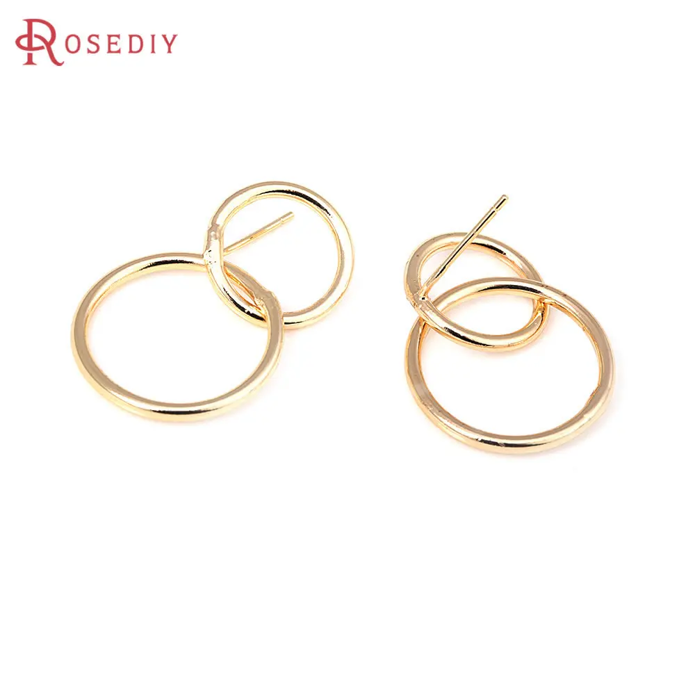 6PCS 18K Gold Color Brass Double Connected Circel Stud Earrings Pins Earrings High Quality Jewelry Making Accessories for Women