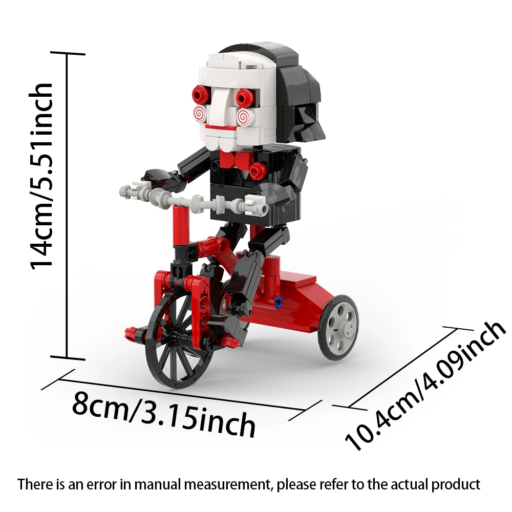 Creative horror movie character building blocks sets,Puppet Tricycle Collectible Model, Desktop Decor Ornament Toy Gift for Fans