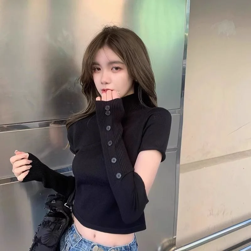 

Вязаный свитер со съемными рукавами, пуловеры, новый стиль, весенняя сетка, вязаный крючком, многослойный вид, для конференций, студентов, лоскутное шитье OL