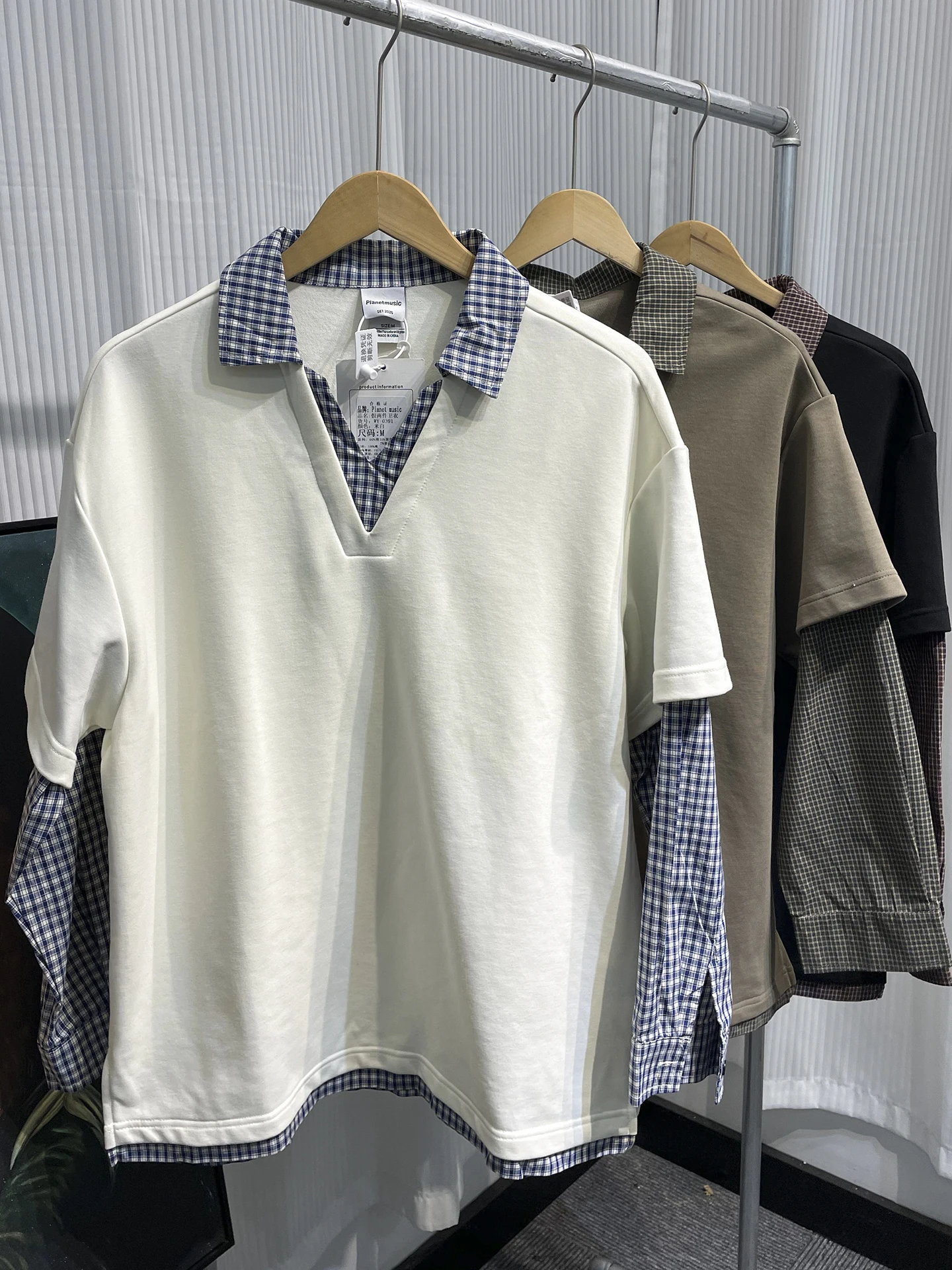 

Casual Autumnal Men's Sweatirt with Collar Patchwork V-ne y Couple Sle Jaet Loose Fit Long Sve Cotton Polyes...