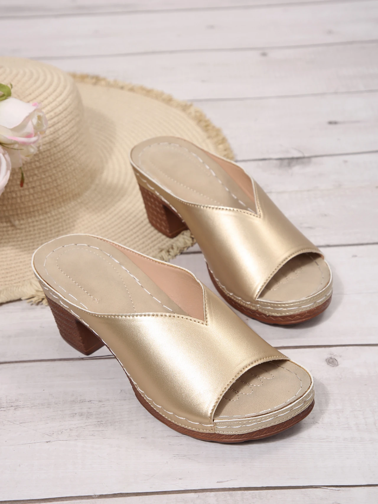 Damen Open-Toe High-Heel Pantoletten – Sommer Neuheit für Outdoor-Tragekomfort – Slip-On Schuhe in den Größen 36-43 mit Polyurethan-Obermaterial und Dämpfung – Detail 15