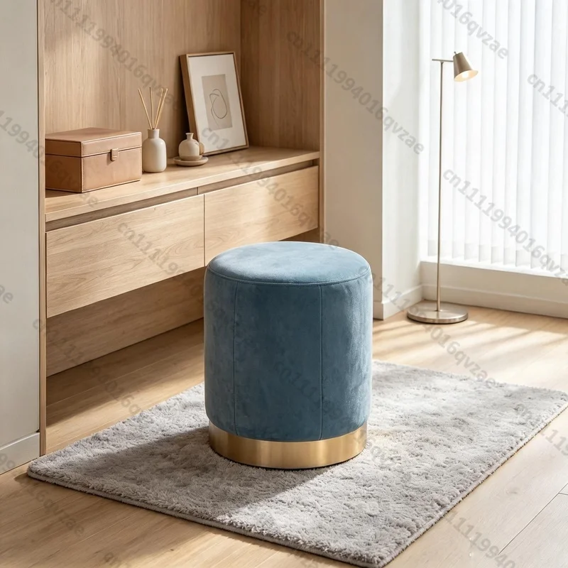 Velvet Cloth Cushion Stool with Gold Decorative Bed Stool Footstool Living Room Furniture Living Room Furniture