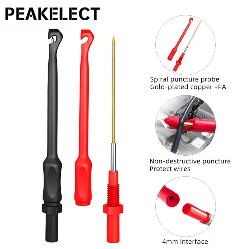 Peakelect P1033B Multimeter Test Probes Leads Kit with Wire Piercing Puncture 4mm Banana Plug Test Leads Test Probes