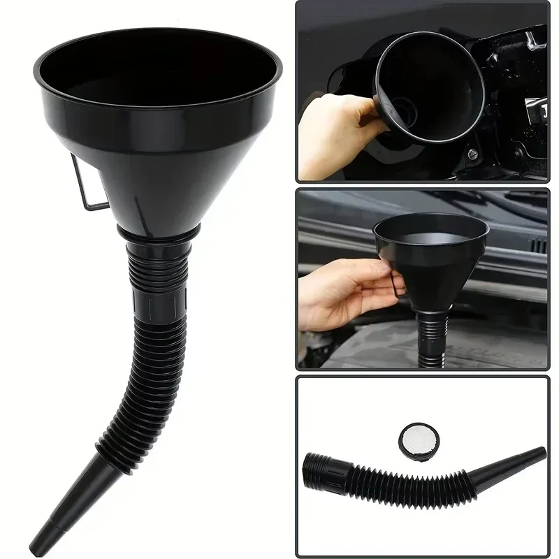 1Pc Multi Functional Flexible Automotive Fuel Funnel with Wide Mouth and Handle , Car Spill-Proof Refueling & Oil Changing Tool