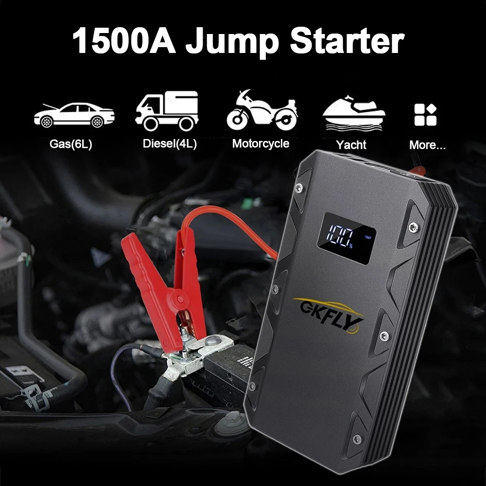 GKFLY 1500A/2000A/3000A Car Jump Starter 12V Starting Device Power Bank Car Battery Booster Charger For Petrol Diesel Car Star