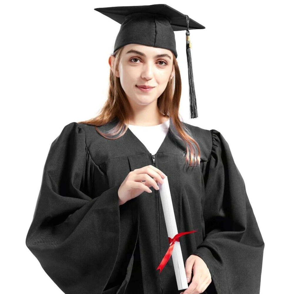 Gorro y vestido de graduación con encanto de año 2024 para Universidad y Escuela Secundaria Unisex, conjunto de uniforme escolar, vestido escolar