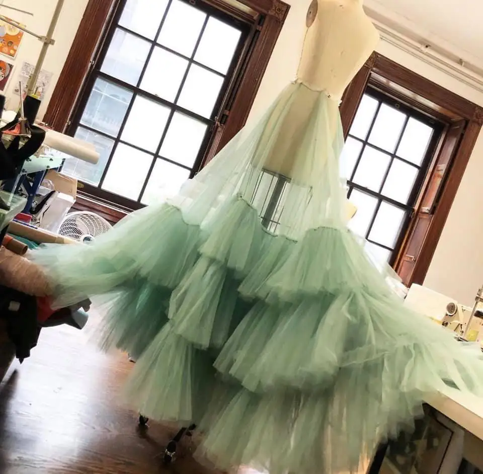 Newest Mint Green Ruched Tutu Tulle Skirt See Thru A-line Long Women Tulle Skirts Prom Party Over Weap Skirt Tulle Maxi Skirt