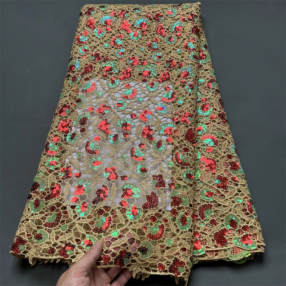 2023 High Quality African Nigerian Lace Fabric Embroidery French Tulle Sequins Wedding Party Dress Guipure Water Soluble 5Yards