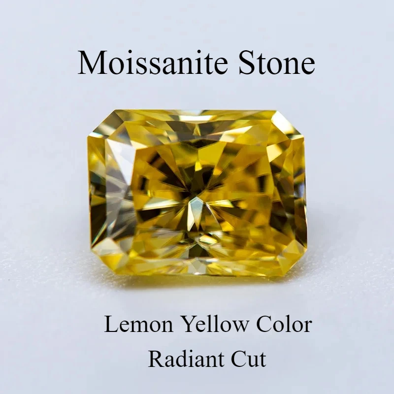 

Moissanite Gemstone Lemon Yellow Color Radiant Cut Lab Grown Diamond Charms Woman Jewelry Making Materials With GRA Certificate