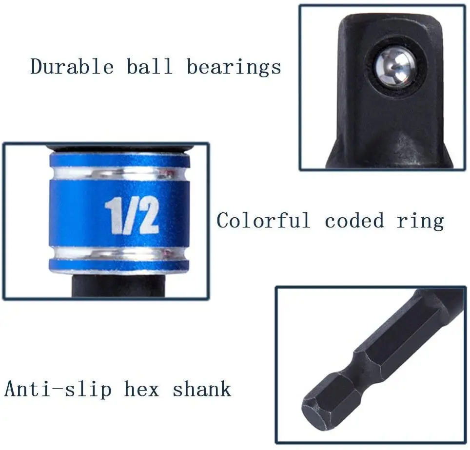 3Pcs 1/4 3/8 1/2 "อะแดปเตอร์ซ็อกเก็ต Universal 105องศาไขควงขวาเจาะ Hex Bit Socket Impact เกรด driver Extension