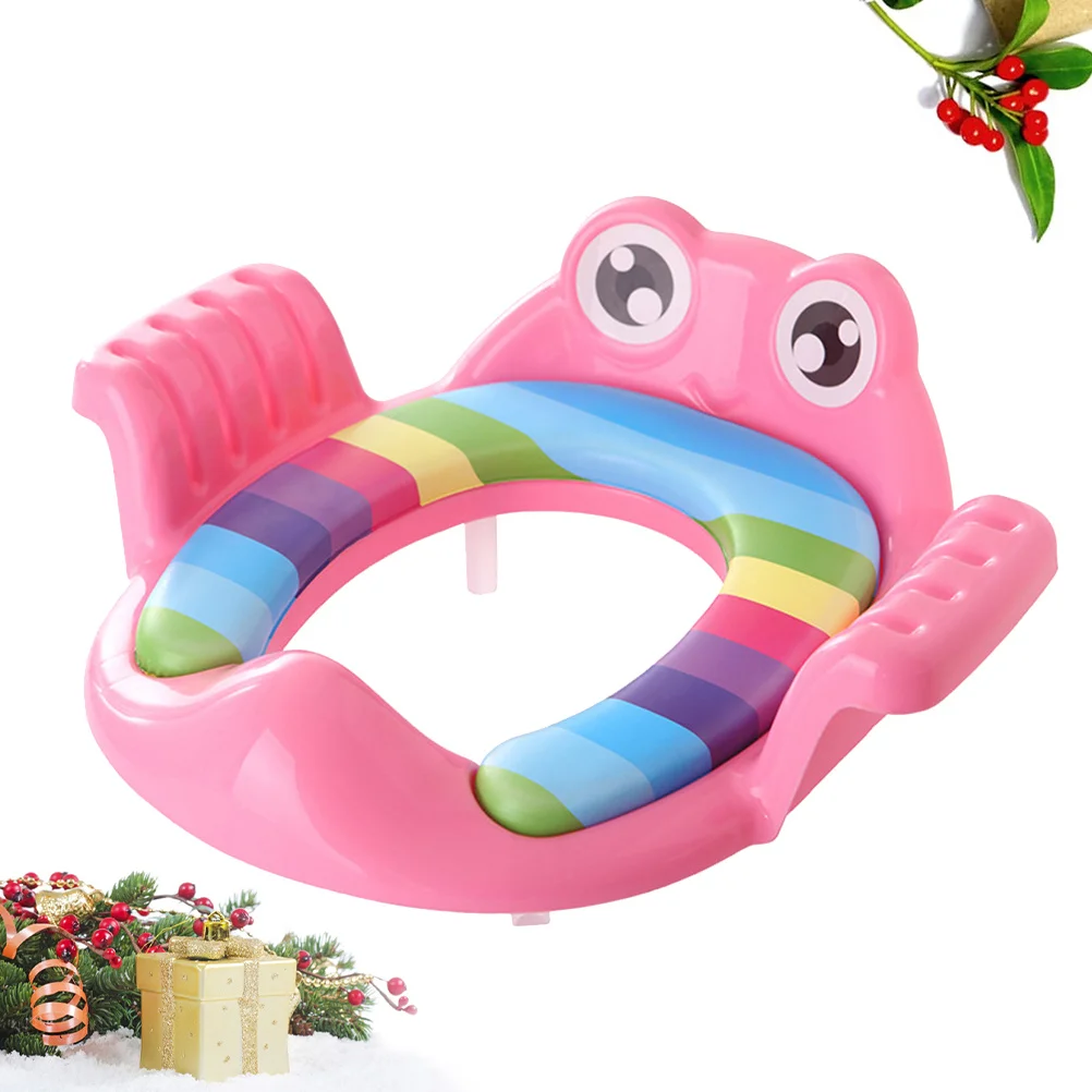 

Kids Toilet Trainer Seat Pink Cute Cartoon Baby Potty Training Ring With Anti-Slip Pads Large Handle For Toddler Independence