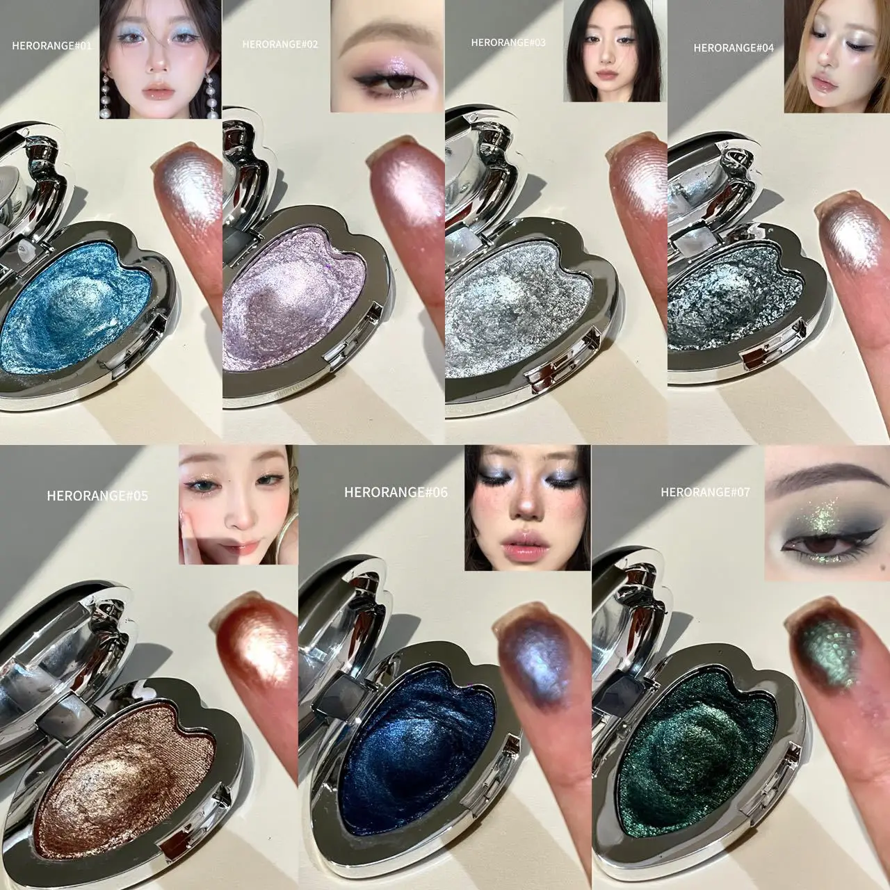 パールブルーメタリックアイシャドウパレットパンクスモーキーパープルマッシュポテト防水シマーグリッターハート型アイシャドウ