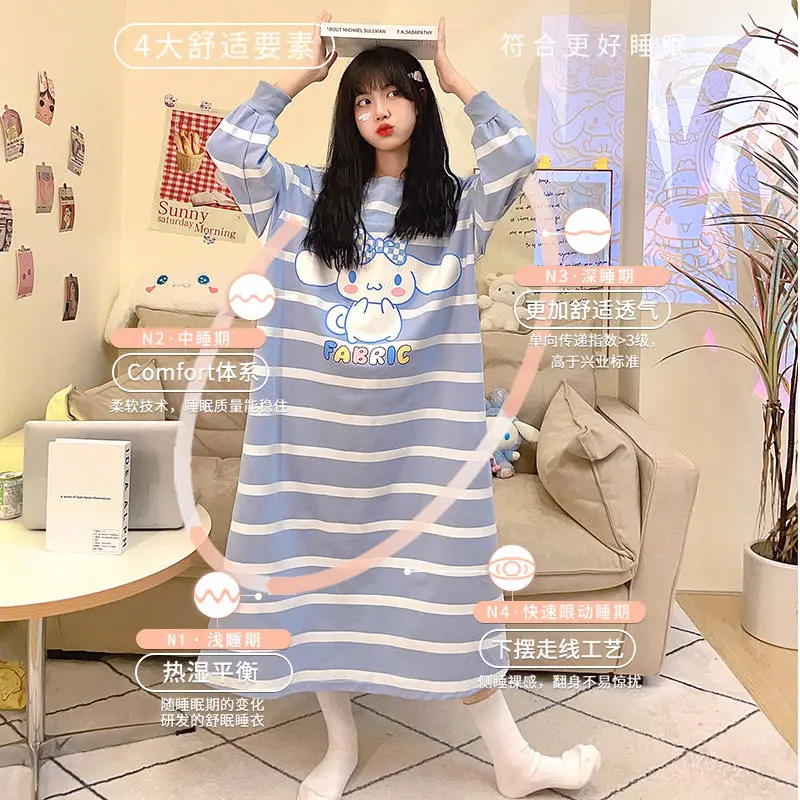 

Cinnamoroll Anime Kawai Sanrio Ins Fashion Nightdress Clothing Female Spring Autumn Cute Cartoon Long Sleeve Pajamas Girls Gifts