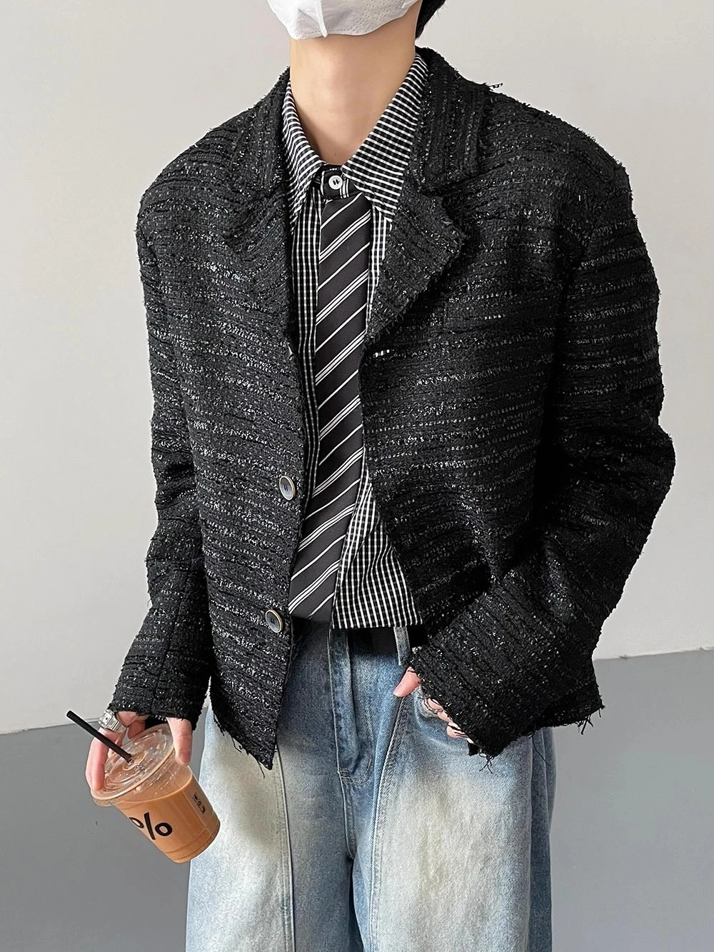 Men's 2025 Spring Autumn New Fashion Retro High-End Padded Shoulder Small Fragrant Jackets Men's Loose Trendy Suit Collar Coats