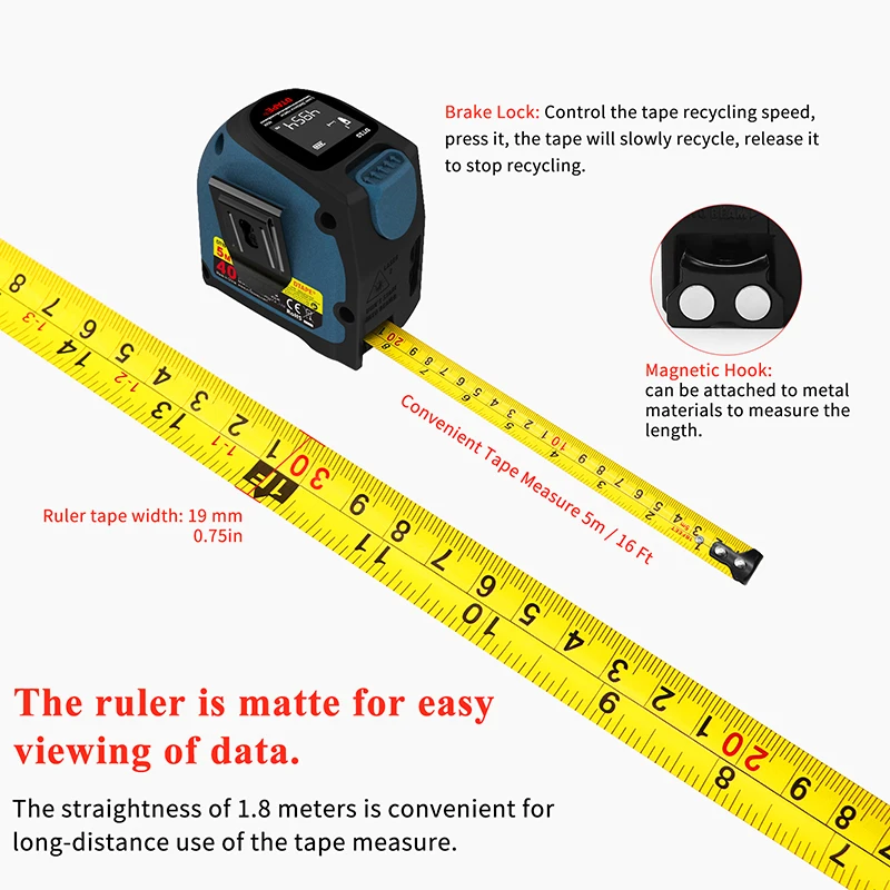 Dtape DT10 2 in 1 Laser Distance Meter 40m Portable Digital Rangefinder 5m Scalable Inch / Cm Tape Measure For Measurement