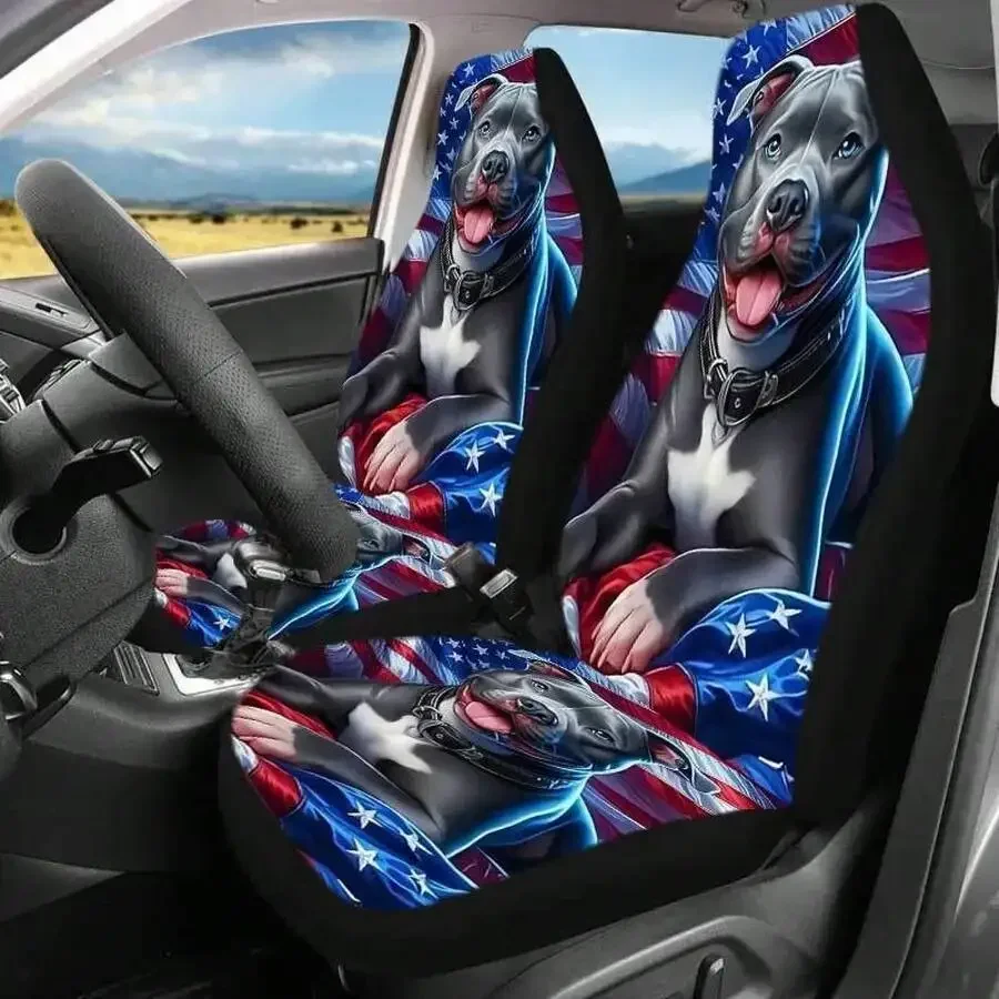 Patriotic Bulldog American Flag Car Seat Covers Universal Fit For SUV Truck Front Seats