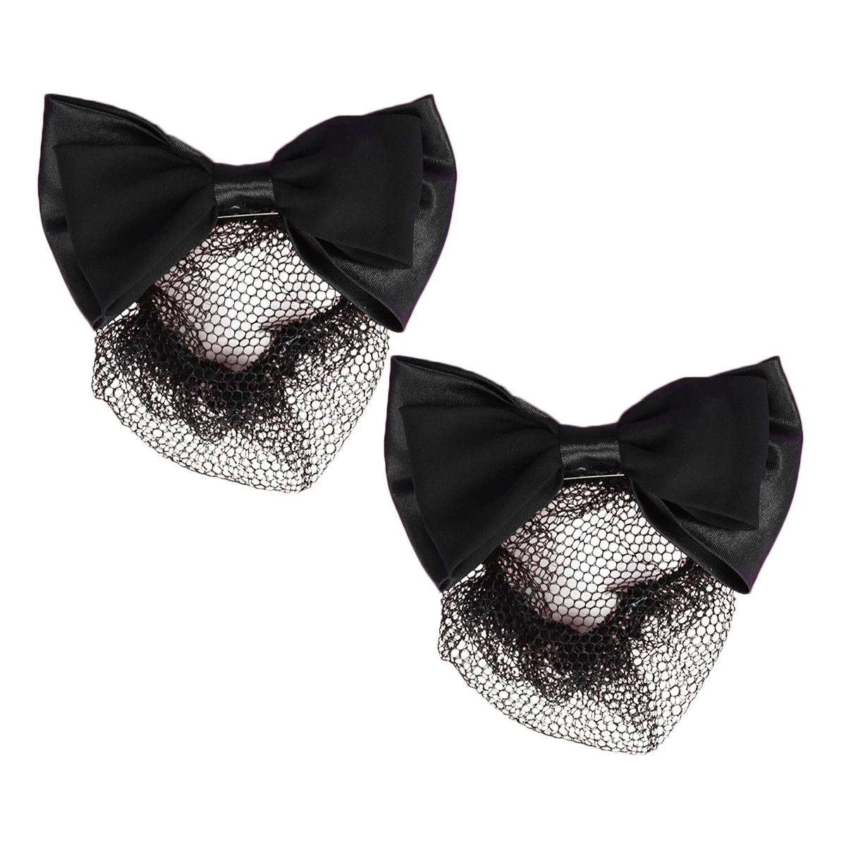 

2pcs Hair Accessories Women Bowknot Bun Cover Black Mesh Clips Girls Snood Net Long Hair Office Party Date