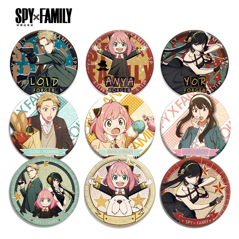 Серия Spy x Family 201 Серебряный лук с простой поверхностью, двойная вспышка, 75 мм, 58 мм, металлический значок с персонажем аниме, милый значок Anya Forger Loid