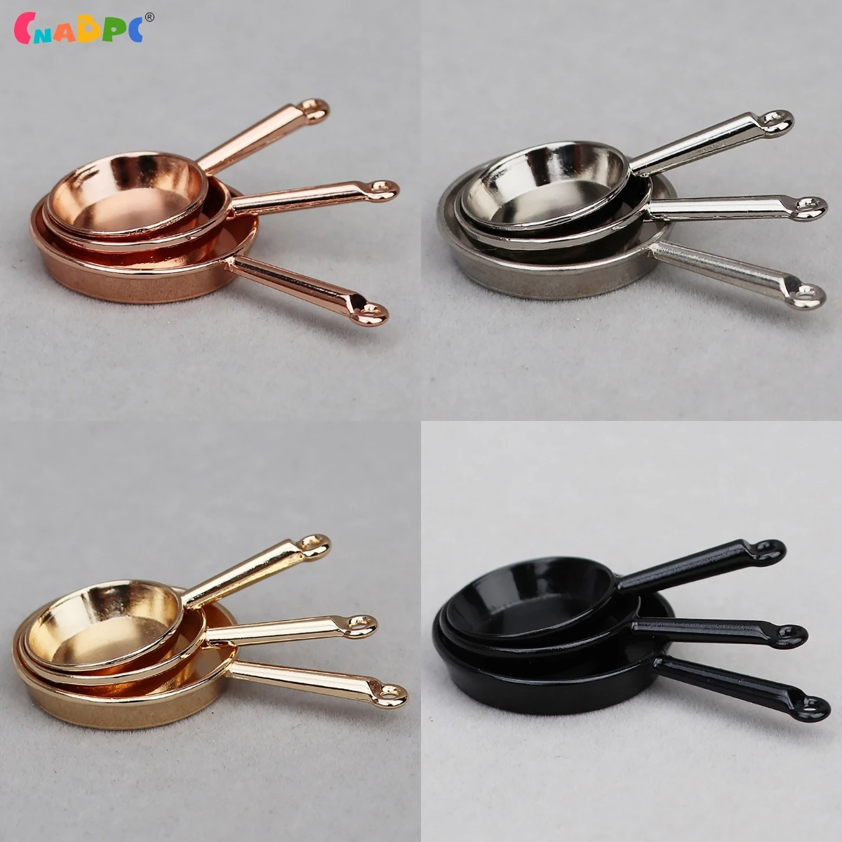 3Pcs 1:12 Miniature Metal Cookware Mini Dollhouse Playing Houses Kitchen Furniture Frypan Saucepan Model Doll House Accessories