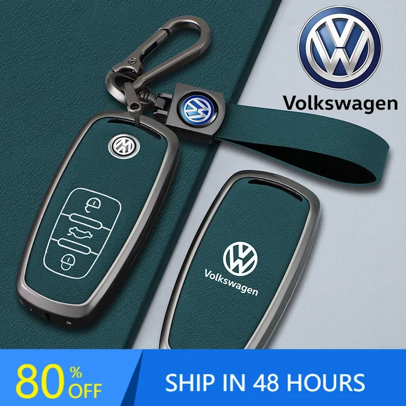 

2026 Hot For VW VOLKSWAGEN Zinc Alloy Leather Car Key Case Cover Holder Shell Fob For VW Tiguan Touran Caddy Beetle Jetta Eos Go