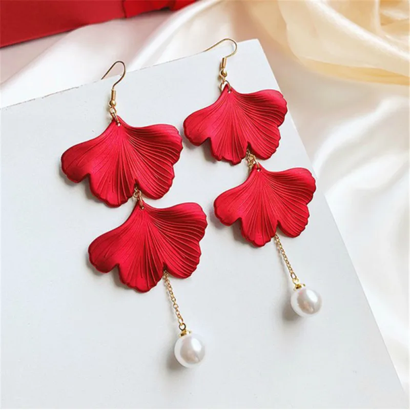 Red Rose Earring Elegant Rose Flower Earrings For Women Temperament Long Pendant Ear Pendant Wedding Jewelry Bijoux Party Gifts