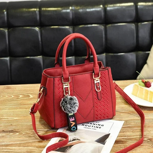 brand high quality thread hairball strap ladies totes shopping work flap women messenger shoulder crossbody handbag