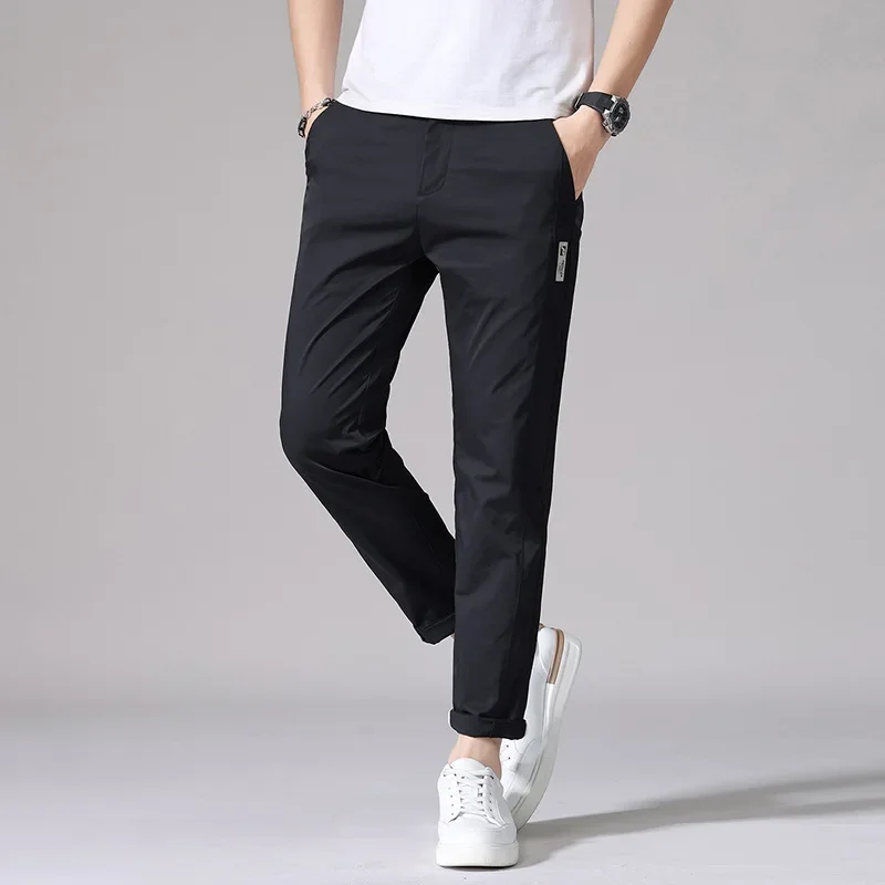 Brand Clothing Fashion Slim Fit Stretch Gray 2025 New Summer Pants Casual Chic Men Solid Color Business Trousers Male