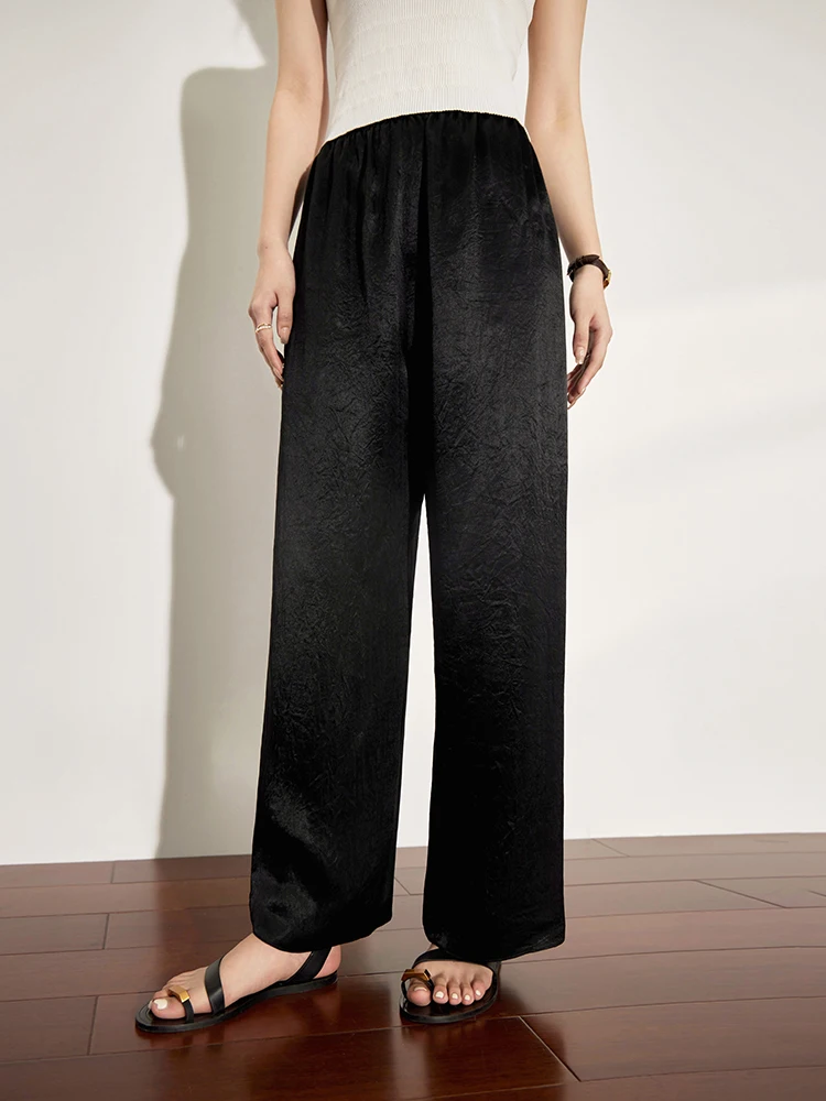 DUSHU Acetic Acid Cool Feeling Straight Tube Wide Leg Casual Pants For Summer New 2023 Versatile High Waisted Pants For Women