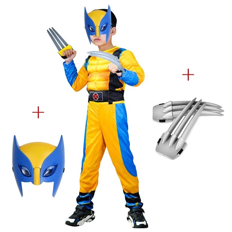 Superhero Wolverine Cosplay Costume Wolf Claws Luxury Mask Jumpsuit Halloween Christmas Bodysuit Muscle Costume Suit