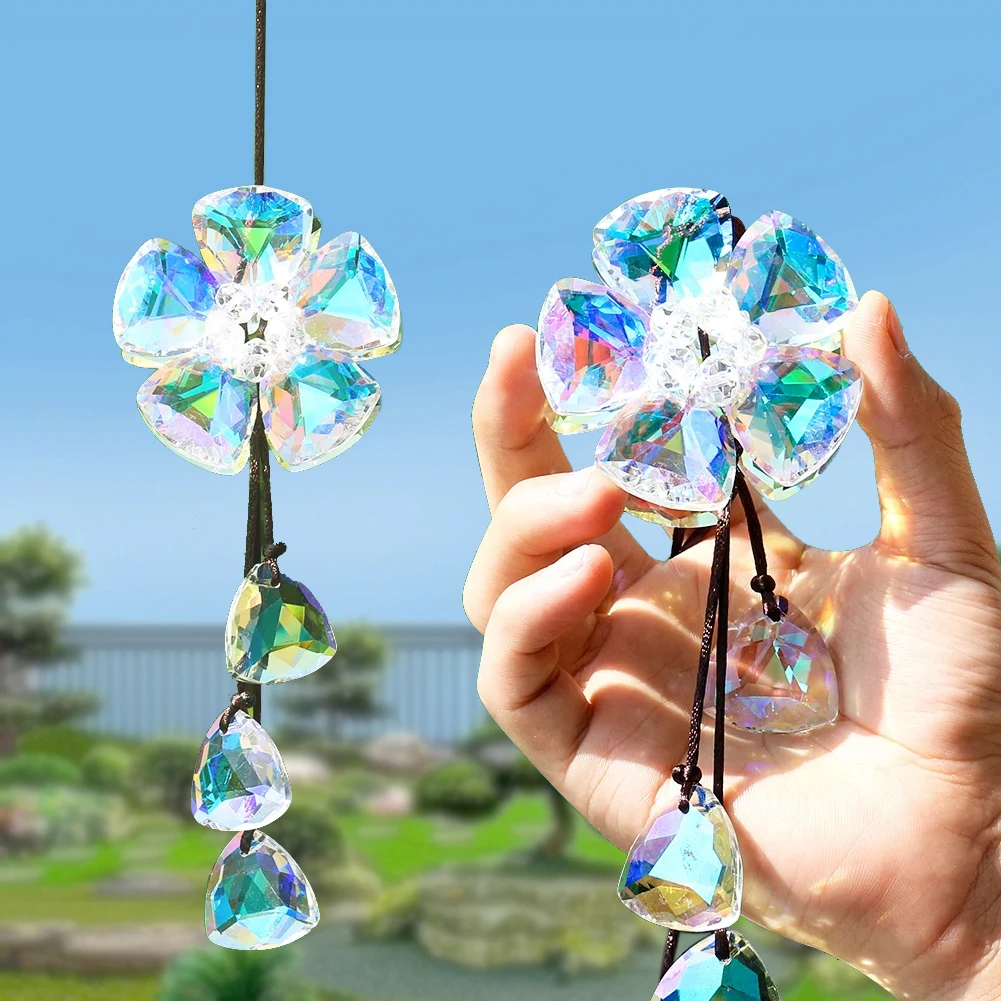 

Crystal Five Petals Flower Pendant Car Charm Interior Hanging Smooth Bead Pendant Light Shadow Catcher Rainbow Crystal Accessory