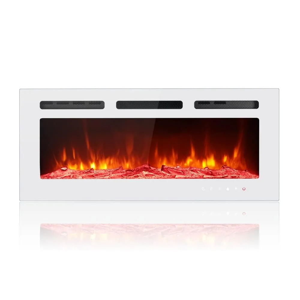 40 inch Electric Fireplace Inserts Freestanding Heater for Living Room, Floating Fireplace with 12 LED Colors,White