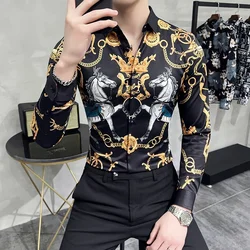 Luxury Crown Paisley Camisa Masculina Spring Autumn Slim Fit Long Sleeve Mens Fashion Shirt Club Prom Designer Shirts For Men