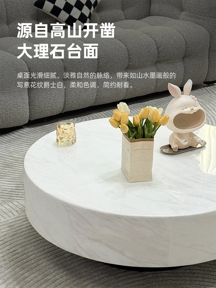 كريم نمط النمط الإيطالي ضوء طاولة شاي فاخرة غرفة المعيشة الحديثة المنزل بسيط طاولة شاي مستديرة من الرخام #3