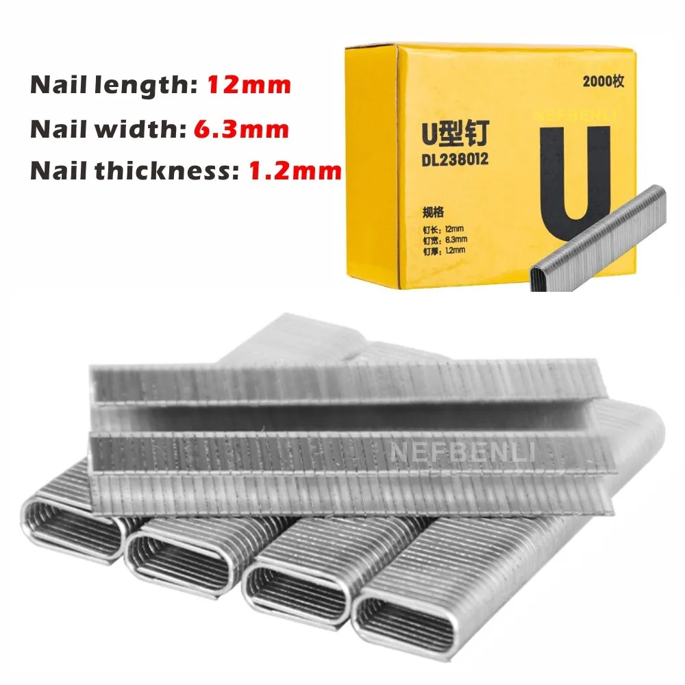 2000 Pcs U/Door/T Shaped Staples 12x6.3mm/11.2x8mm/10.1x2mm Nails for Staple Gun Air Furniture Stapler