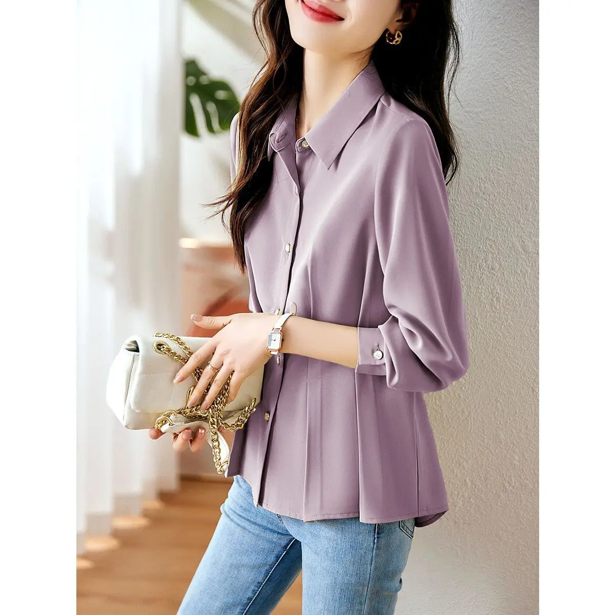 Simple and Elegant Spring Style Fashionable and Chic Design Slimming and Versatile Fashionable and Intellectual Shirt for Women