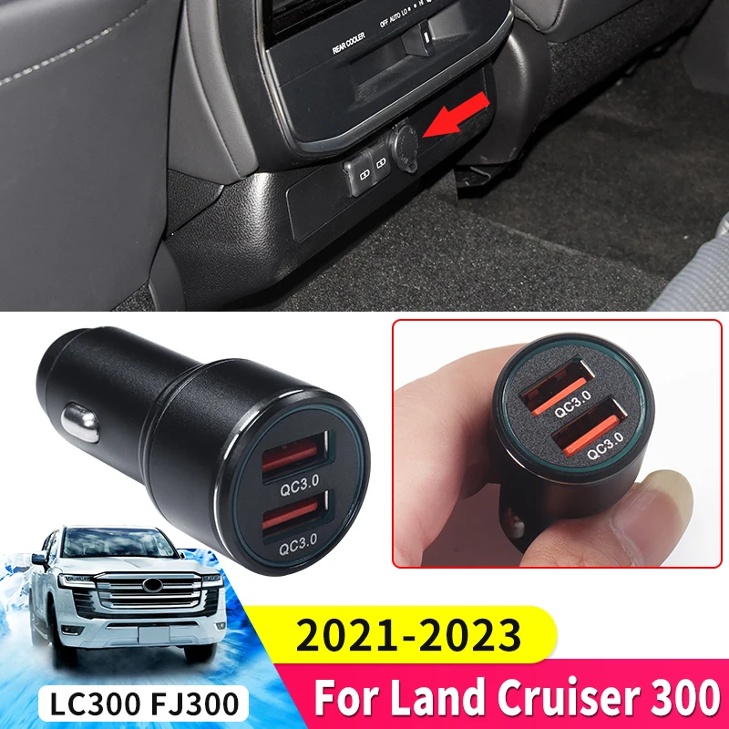 For Toyota Land Cruiser 300 2021 2022 Interior Cigarette Lighter Accessories Tuning LC300 FJ300 QC3.0 USB Car Charger 2 Ports