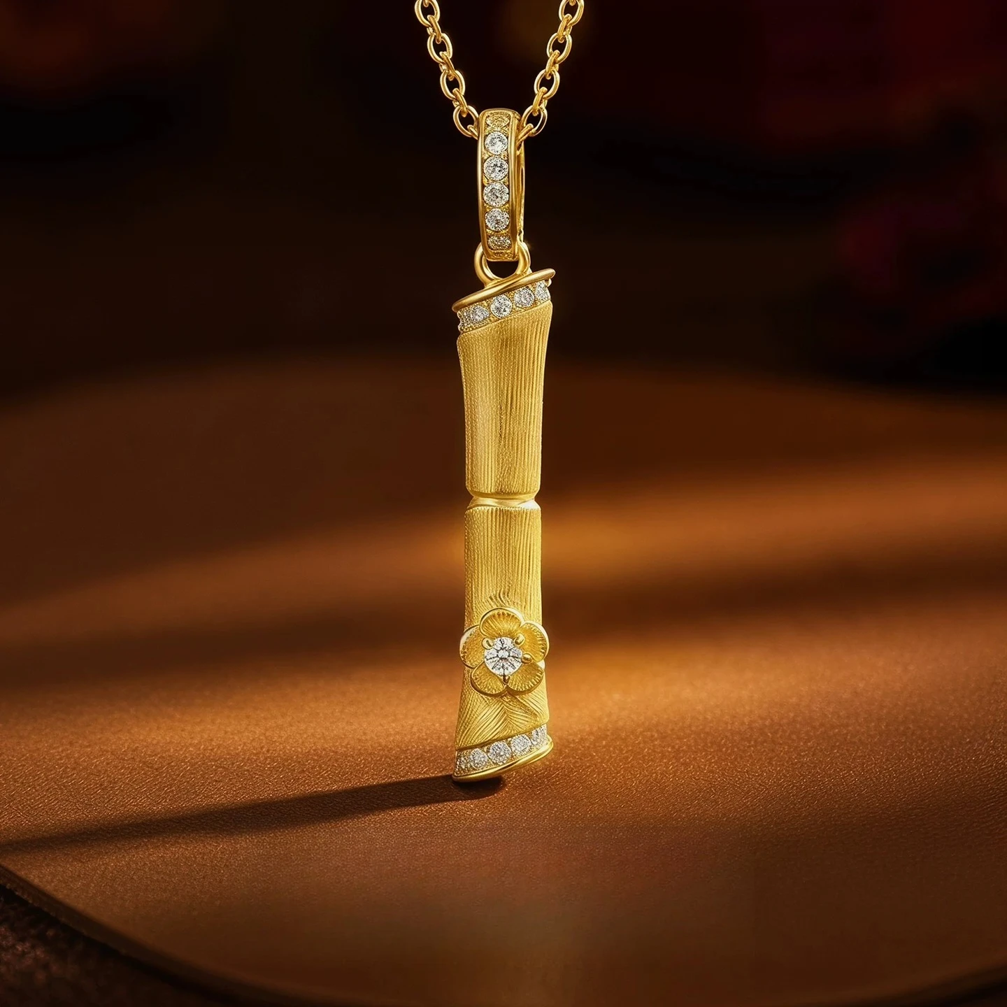S925 silver bamboo collarbone necklace brushed thick plated 18K gold new Chinese ancient French women's jewelry