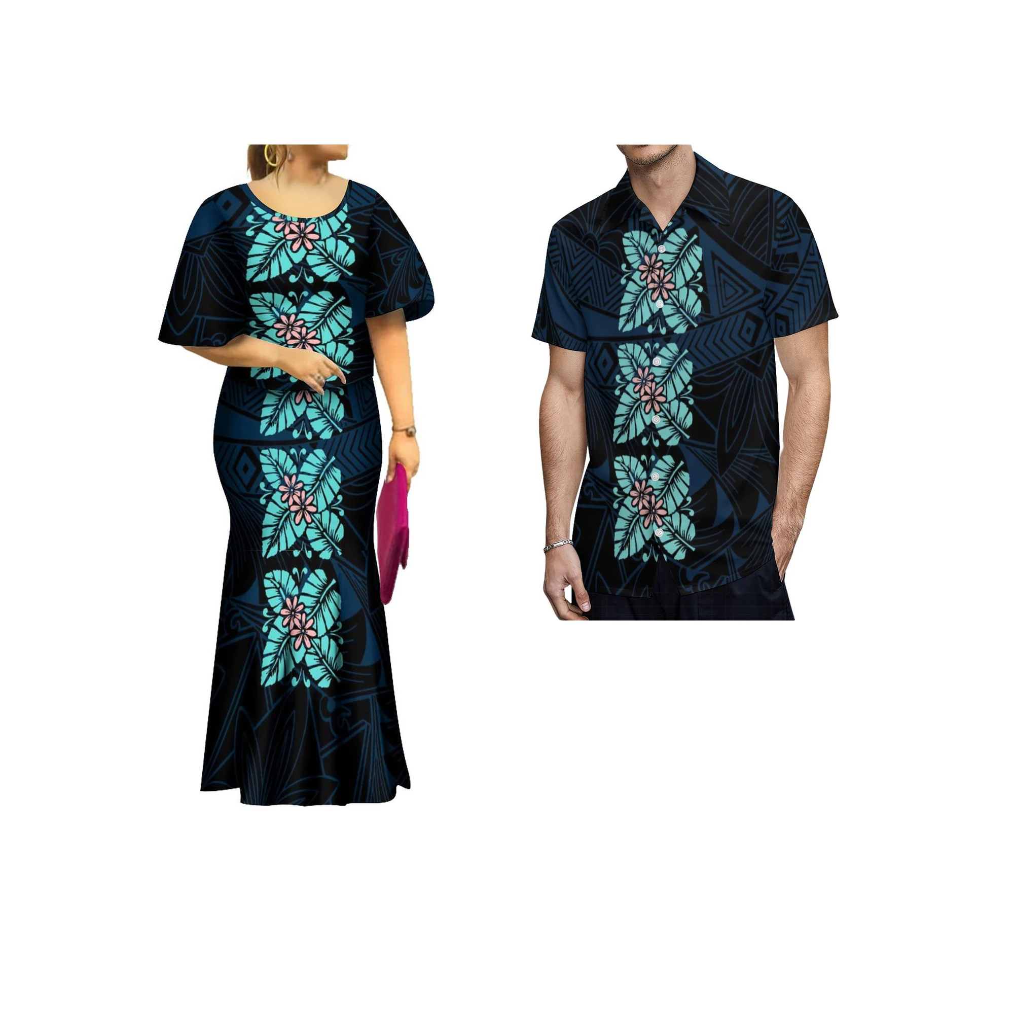 Tongan Puletasi Jurk Puletaha Bell Mouwen Top Lange Mermaid Bodycon Rok Pak Cyathea Dealbata Print Hawaiian Jurken