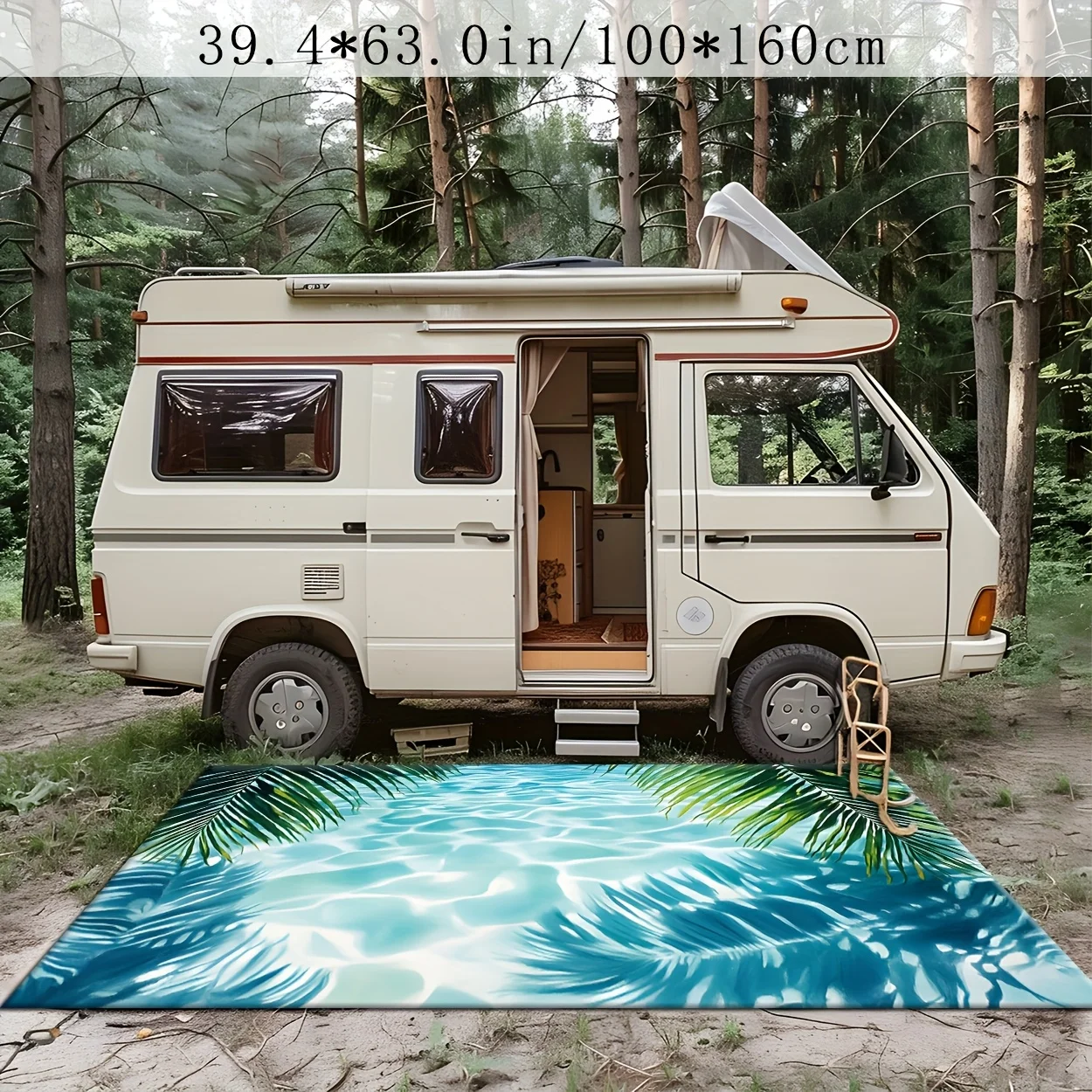 [Palm Outdoor Mat] Tropical Palm & Water Reflection Area Mat - Non-Slip, Machine Washable Polyester Outdoor Carpet for Patio