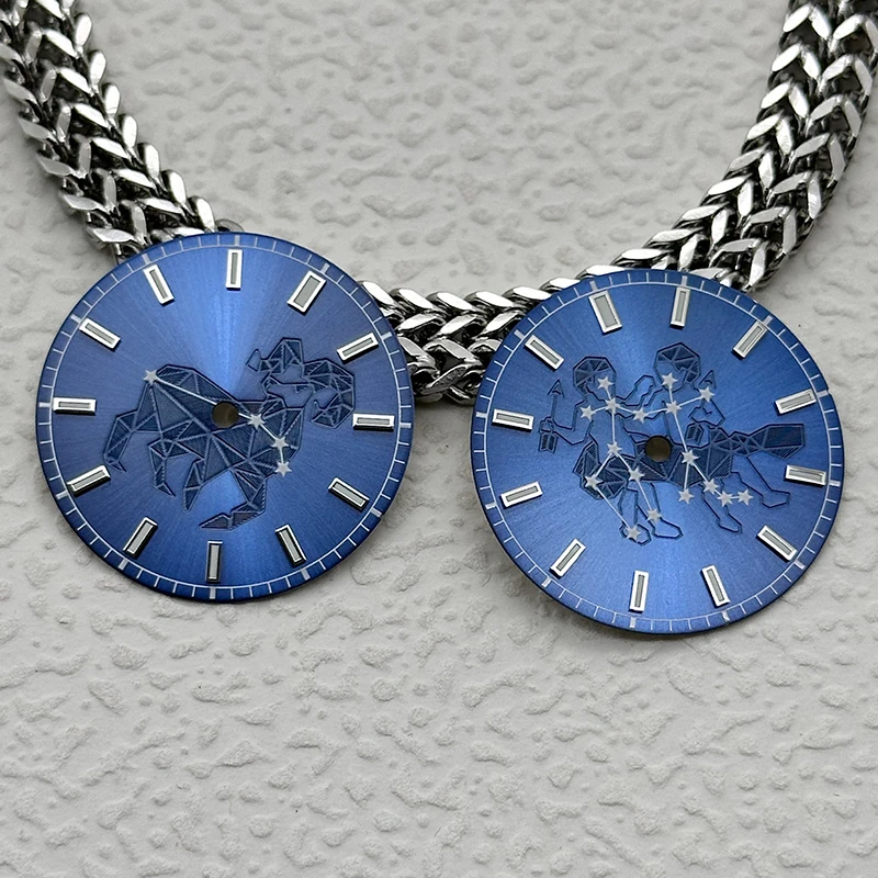 

28.5mm Dial Blue Luminous Zodiac Dial Compatible with SKX007 NH35 NH36 4R 7S26 Movements 3.0 3.8 and 4.1 Dial Replacement Parts