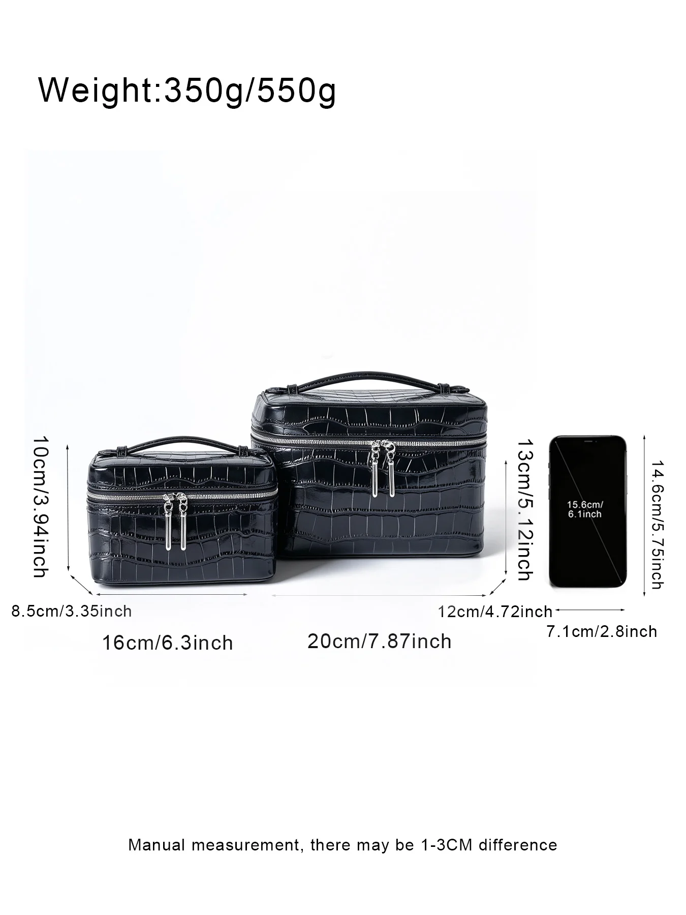 Echtes Leder Krokodil-Prägung Schwarzes Kosmetiktaschen-Set für Damen Toilettenartikel-Organizer Große Kapazität Reise-Make-up-Tasche – Detail 26
