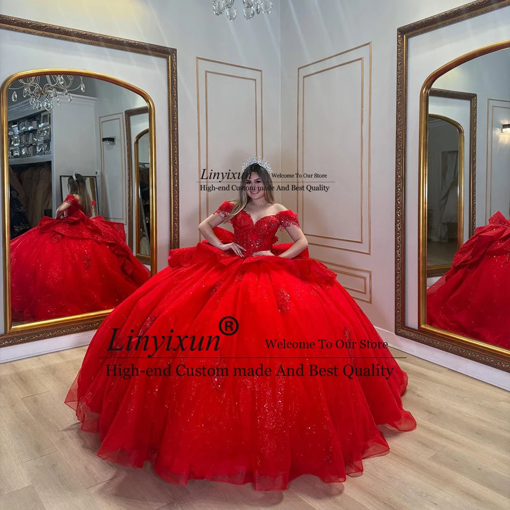 

Glitter Applique Quinceanera Dresses Off Shoulder Sparkling Ball Gowns for Girl Birthday Party Customized vestido 15 años azul