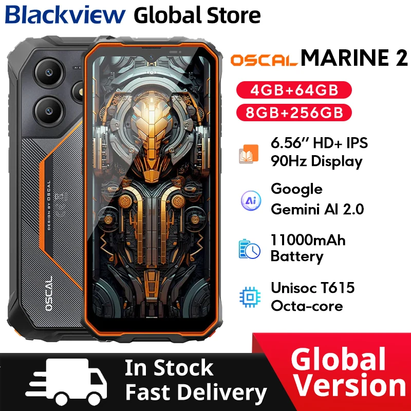 Прочный смартфон Blackview MARINE 2, 6,56-дюймовый HD + IPS, 90 Гц, дисплей, 11000 мАч, Android 15, NFC, 16 МП, камера, 8 ГБ, 256 ГБ, мобильный телефон