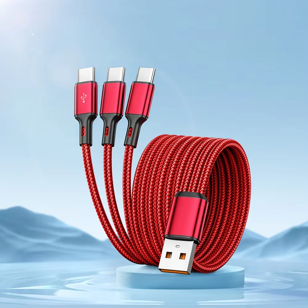 3-in-1 100W USB-A auf 3 Typ-C Schnellladekabel für Android-Handys, Tablets und andere Geräte
