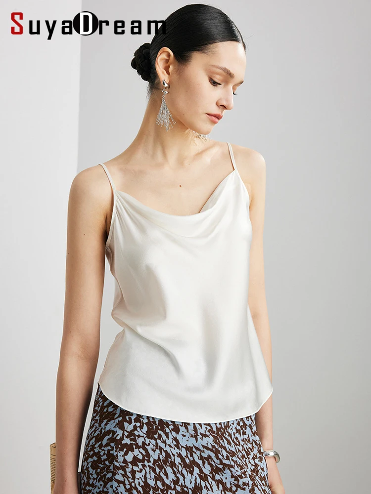 

SuyaDream. Women Silk Camis, 90%Real Silk, Dropped Collar, Sleeveless Chic T Shirt, Spaghetti Strap, 2026 Spring Summer Top