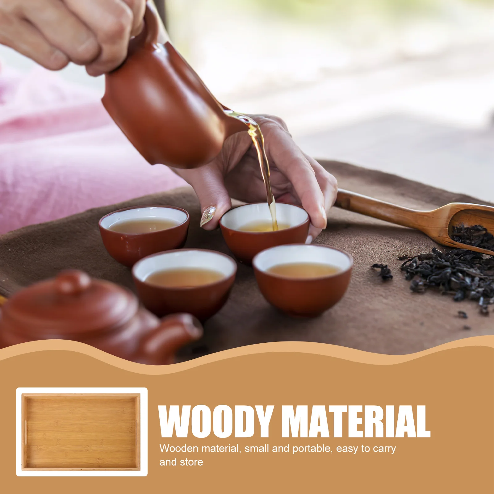 

Bamboo Tea Tray Drinks Small Wood Rectangle Bread Serving Trays Wooden For Coffee Table
