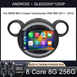 Car Wireless Multimedia Autoradio, Carplay, Auto, AHD, Wi-Fi, 4G, Android 14, BMW, Mini Cooper, Countryman, R56, R60, 2011-2013