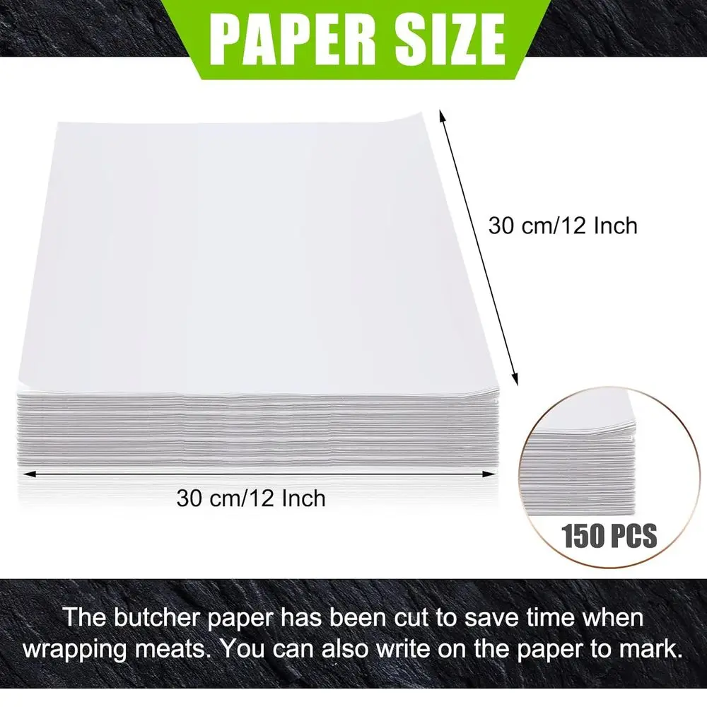 Disposable Sublimation Square Butcher Paper Sheets, 150 Pack, 12x12 Inches, Ideal for Meat Wrapping and Art Projects
