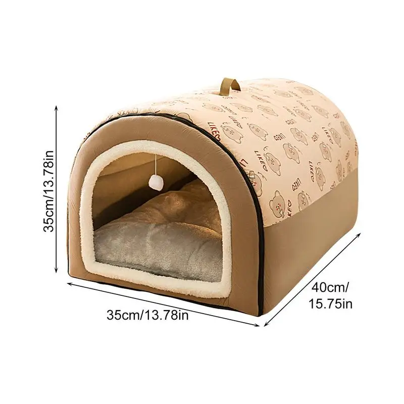 Dog Cave 2 in 1 Detachable Covered Cat Bed with Ball Pendant Cat Hideaway House, Warm Washable Cozy Dog Beds for Large Dogs